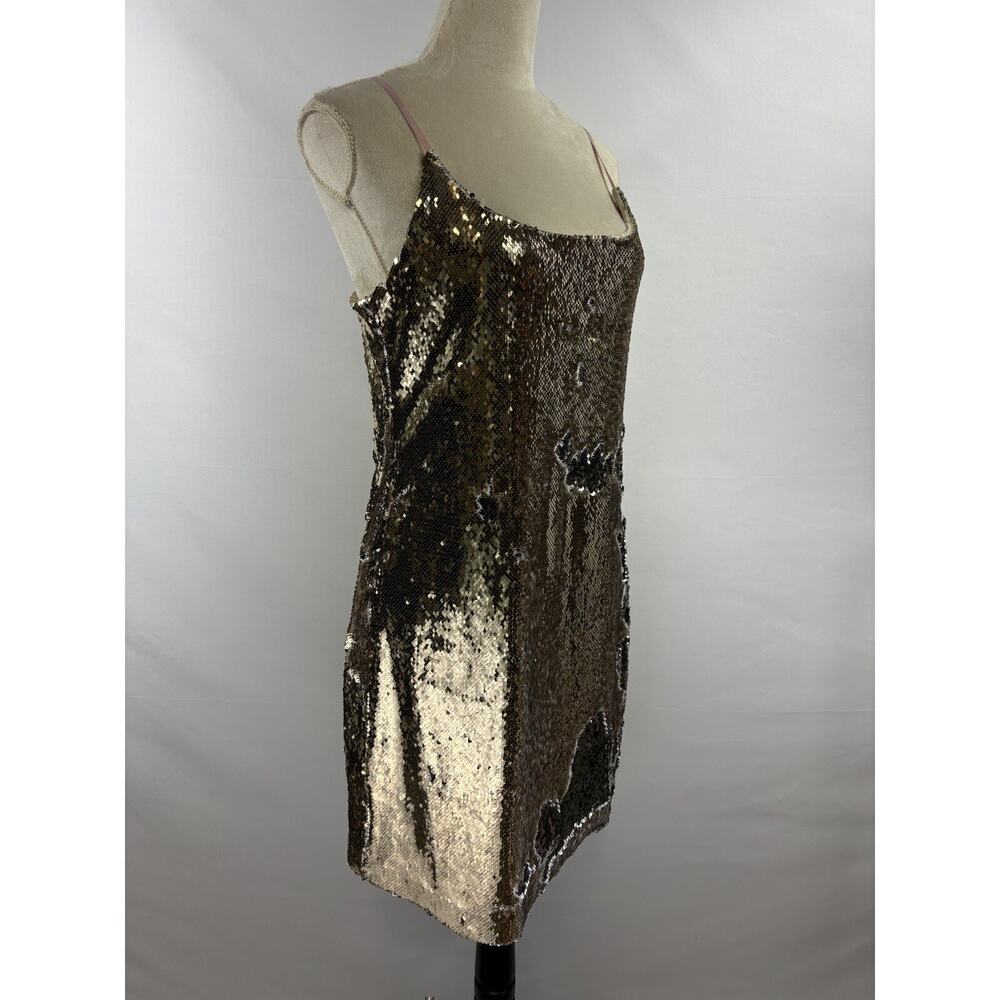 Designers Remix Charlotte Eskildsen Evie Sequin Slip Dress Gold Silver 40 Mini